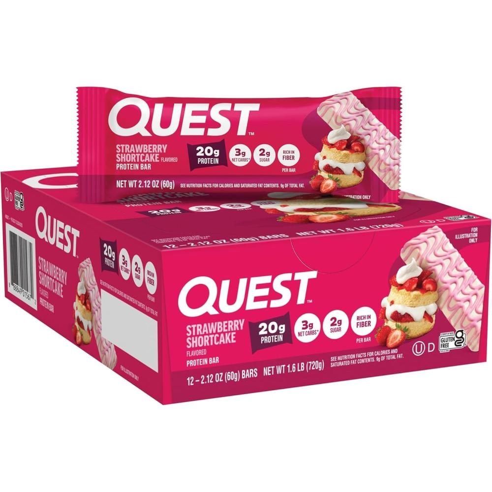 image:imageQuest Nutrition Chocolate Chip Cookie Dough Protein Bars High Protein Low Carb Gluten Free Keto Friendly 12 CountStrawberry Shortcake