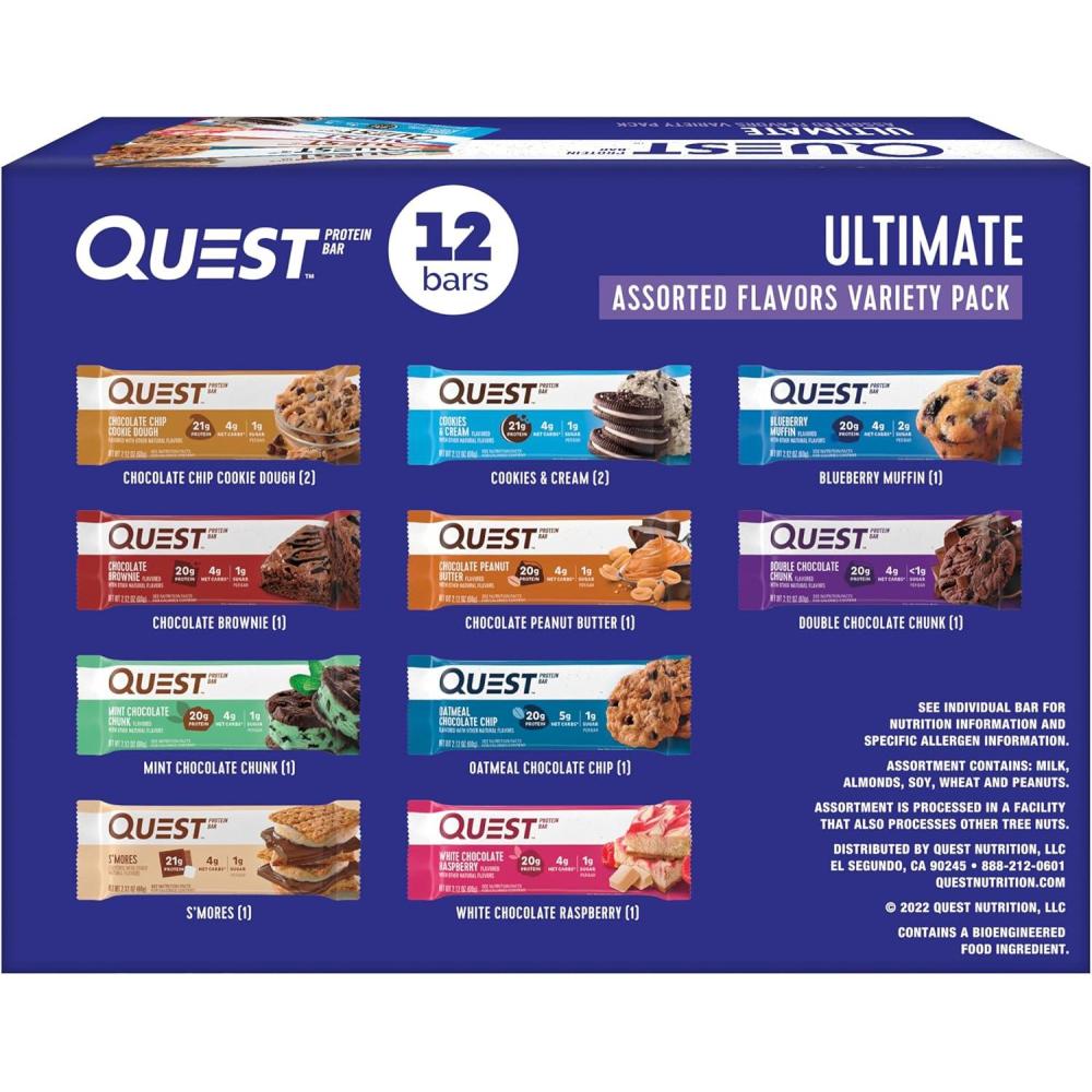 image:imageQuest Nutrition Chocolate Chip Cookie Dough Protein Bars High Protein Low Carb Gluten Free Keto Friendly 12 CountUltimate Variety Pack