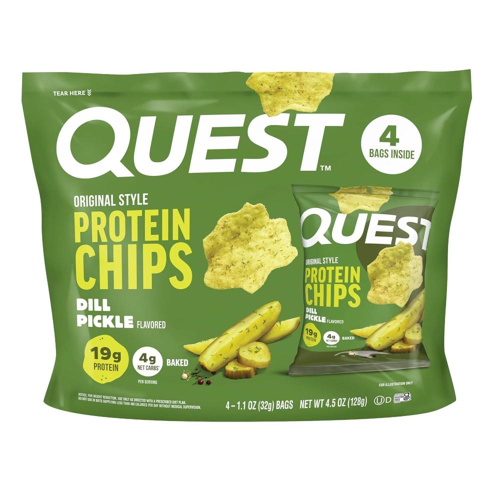 image:imageQuest Nutrition Dill Pickle Flavored Protein Chips 19g Protein 4g Net Carbs Protein Snacks Gluten Free 12 CountDill Pickle