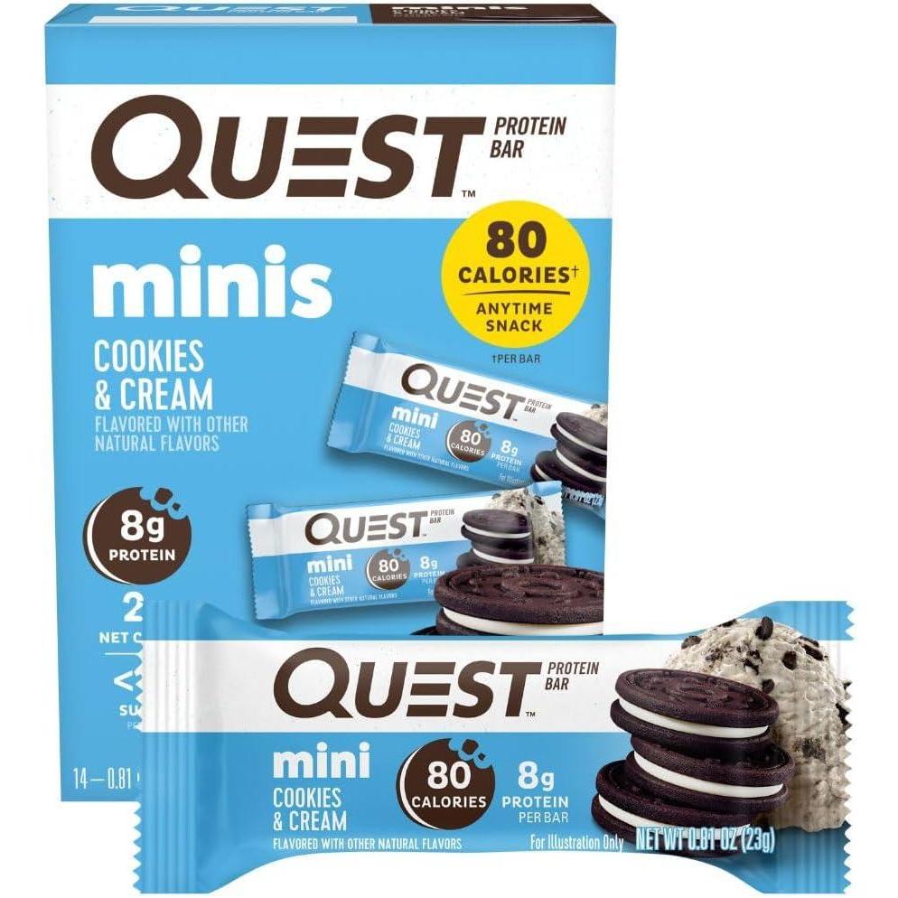 image:imageQuest Nutrition Mini Cookies amp Cream Protein Bars 8g Protein 1g Sugar 2g Net Carbs Gluten Free 14 Count