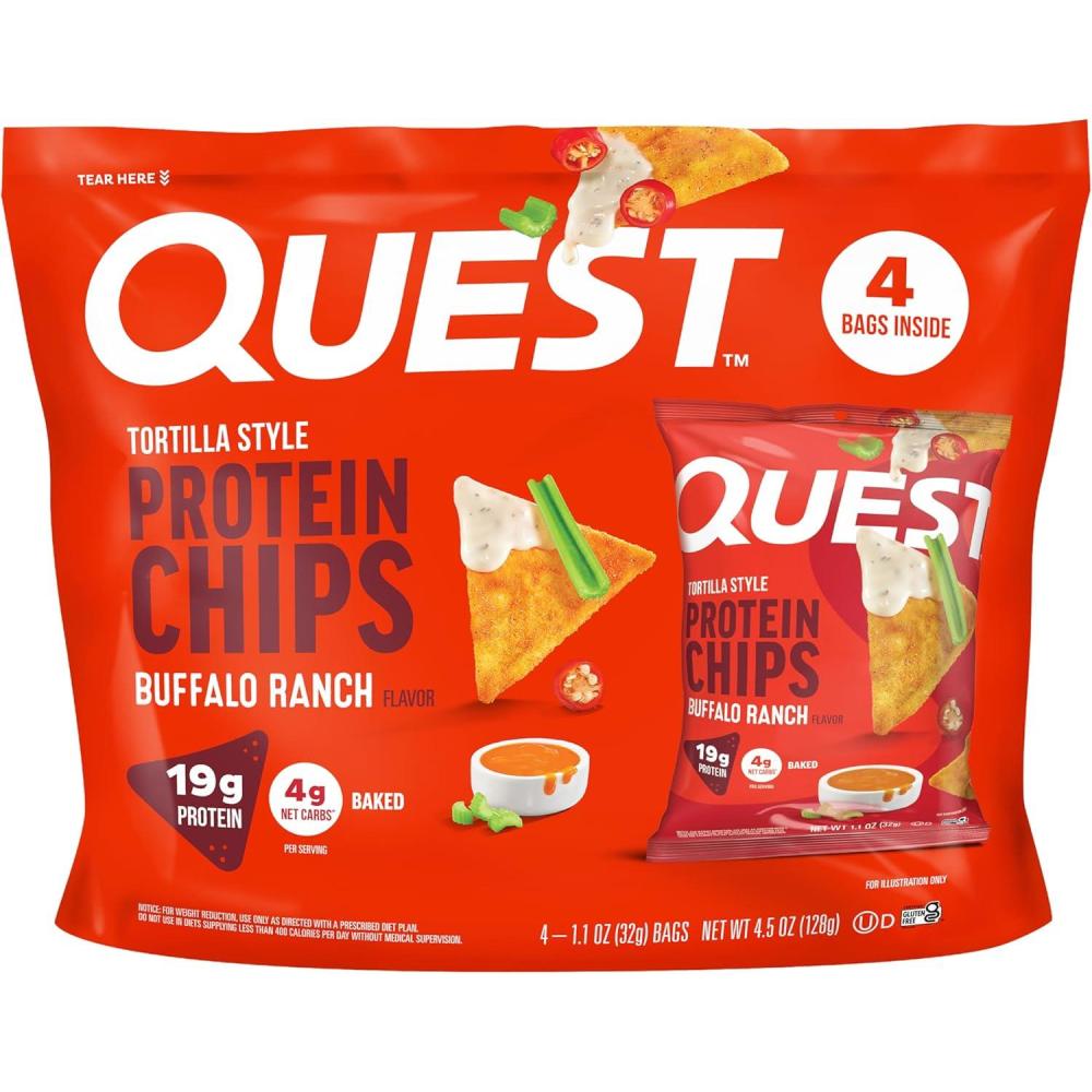 image:imageQuest Nutrition Tortilla Style Protein Chips Salty Snack Variety Pack Pizza Loaded Taco Nacho Cheese Ranch High Protein Snack Low Carb Gluten Free 11 oz Pack of 8 2 each flavorBuffalo Ranch