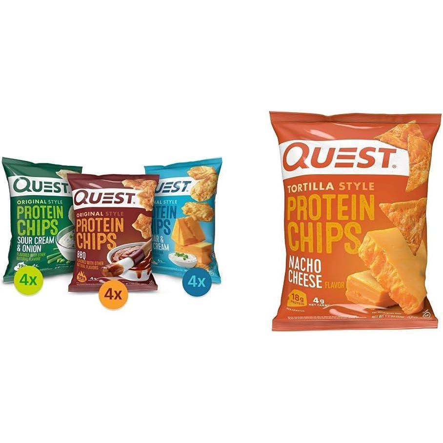 image:imageQuest Nutrition Tortilla Style Protein Chips Salty Snack Variety Pack Pizza Loaded Taco Nacho Cheese Ranch High Protein Snack Low Carb Gluten Free 11 oz Pack of 8 2 each flavorCheddar Cheese