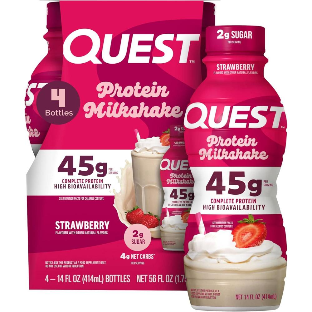 image:imageQuest Nutrition Vanilla Protein Shake 45g Protein 2g Sugar 3g Net Carbs Ready to Drink Gluten Free 4 CountStrawberry