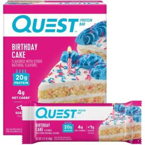 image:imageQuest Nutrition Birthday Cake Protein Bars 20g Protein 4g net Carbs 1g Sugar Gluten Free Keto Friendly 4 Count