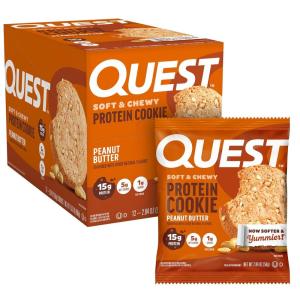 image:imageQuest Nutrition Chocolate Chip Protein Cookie 15g Protein 1g Sugar 2g Net Carbs Keto Friendly High Protein Low Carb 12 CountPeanut Butter