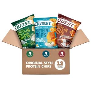 image:imageQuest Nutrition Dill Pickle Flavored Protein Chips 19g Protein 4g Net Carbs Protein Snacks Gluten Free 12 CountBarbecue  Cheddar  Sour Cream  Sour Cream  Onion