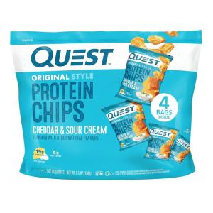 image:imageQuest Nutrition Dill Pickle Flavored Protein Chips 19g Protein 4g Net Carbs Protein Snacks Gluten Free 12 CountCheddar  Sour Cream