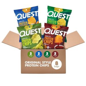 image:imageQuest Nutrition Dill Pickle Flavored Protein Chips 19g Protein 4g Net Carbs Protein Snacks Gluten Free 12 CountDill Pickle  BBQ  Cheddar Sour Cream  Sour Cream  Onion