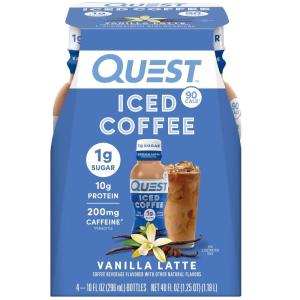 image:imageQuest Nutrition Iced Coffee Vanilla Latte 1g of Sugar 10g of Protein 90 calories 200mg of caffeine 4 CountVanilla Latte