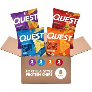 image:imageQuest Nutrition Tortilla Style Protein Chips Salty Snack Variety Pack Pizza Loaded Taco Nacho Cheese Ranch High Protein Snack Low Carb Gluten Free 11 oz Pack of 8 2 each flavorVariety