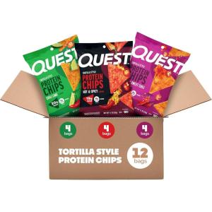 image:imageQuest Nutrition Tortilla Style Protein Chips Salty Snack Variety Pack Pizza Loaded Taco Nacho Cheese Ranch High Protein Snack Low Carb Gluten Free 11 oz Pack of 8 2 each flavorHot  Spicy  Chili Lime  Spicy Sweet Chili