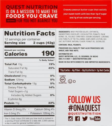 image:imageQuest Nutrition Peanut Butter Cups 11g Protein 1g Sugar Low Carb Gluten Free Keto Friendly 4 CountPeanut Butter