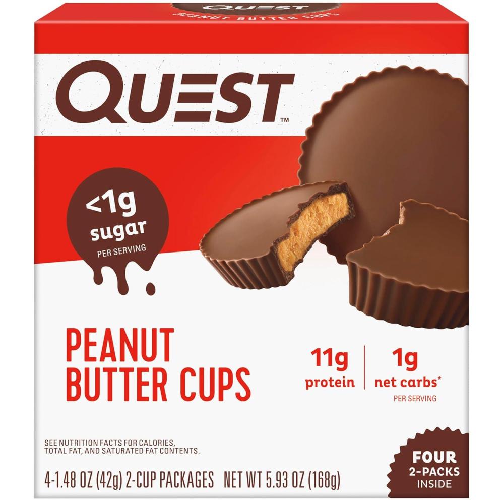 image:imageQuest Nutrition Peanut Butter Cups 11g Protein 1g Sugar Low Carb Gluten Free Keto Friendly 4 CountPeanut Butter